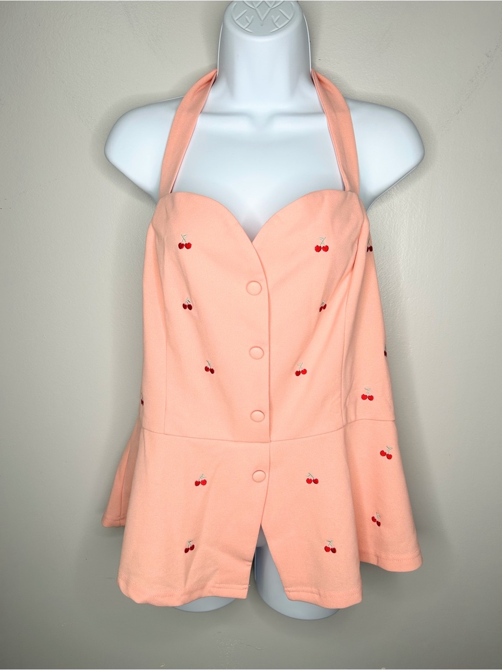 Belle Poque Pink Cherry Print Halter Top Size 2XL NWT